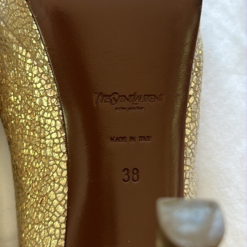 Yves Saint Laurent Metallic Gold Crackle Peep-Toe Heels - Picture 4 of 4